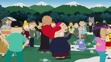 Mr. Adams dancing with townspeople in the "South ParQ Vaccination Special".