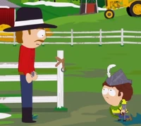 The Bard talking to Farmer Denkins about the flute in "Magical Songs".