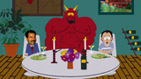 Satan having an awkward dinner with Saddam and Chris.