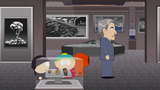 Cartman, Kyle, and Kenny visiting the museum
