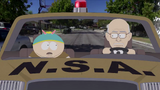 Chief Joe and Cartman driving to the hippie's house.