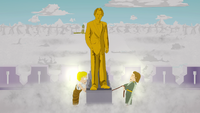 A golden Keanu Reeves statue.