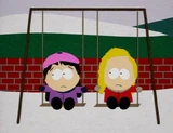 Wendy and Bebe on the swing set in "Tom's Rhinoplasty".