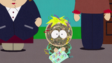 Butters with glitter and balloons as a get well card in "Cherokee Hair Tampons".