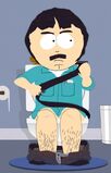 Randy on the toilet with a safety belt in "Reverse Cowgirl".