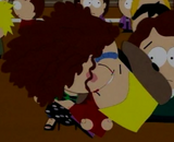 Rebecca Cotswolds kissing Pip in "Hooked on Monkey Fonics".