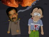 Saddam and Chris walking away wounded.