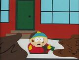 Cartman covered in crap realizing being a sellout kicks ass in "Chef's Chocolate Salty Balls".