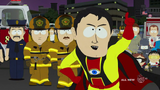 Captain Hindsight advising about the burning building in "Coon 2: Hindsight".