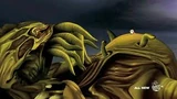 Cthulhu sleeping with The Coon on his chest.