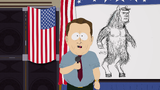 Al Gore explaining ManBearPig during the school assembly in "ManBearPig"