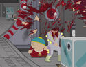 Cartman witnessing someone's head getting blown off, seen in Go God Go.