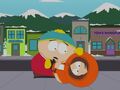 Cartman trying to stop Kenny after his first cheesing, seen in "Major Boobage".