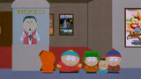 Mecha-Streisand Takes New York poster in South Park: Bigger, Longer & Uncut.