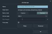 The World Settings screen when clicking Edit on the Load screen.