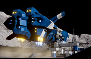 A ship with a hybrid set of ion and hydrogen thrusters