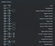Xbox character controls with jetpack including rolling, emotes, cameras view, color picker, and menus