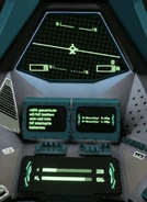 A fighter cockpit with customized built-in LCD surfaces.
