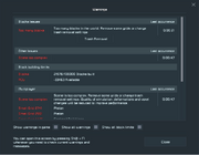 Warnings screen