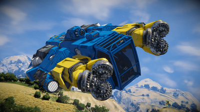 A small atmospheric mining ship with two block drills
