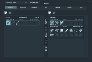 the inventory screen in the terminal, with the engineer's inventory on the left side