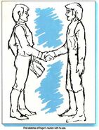 Early sketch of the "shaking hands" picture, scanned by SpaceQuest.Net.