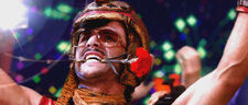 Snake Oiler with a rose in his mouth during the celebration.