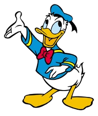 Donald Duck's usual appearance and attire.