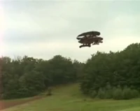 A flying ship falling to the ground when the castle's  is disrupted.