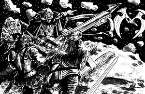 Orcs firing a ballista at an elven man-o-war