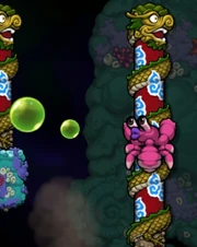 A Hermit Crab blowing toxic bubbles on a climbable pole.