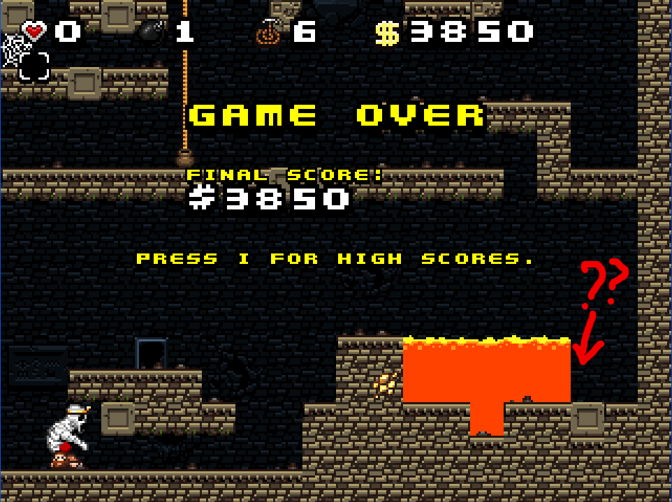 Screenshot taken from the Spelunky game.