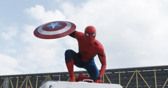 Captain America: Civil War (2016), featuring Spider-Man with Cap's shield.
