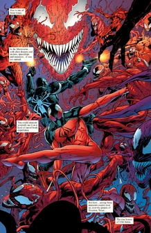 Carnage y su ejercito de simbiontes  enfrentando al Agente Venom y Scarlet Spider