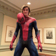 Andrew Garfield's stunt double in the old suit for the Amazing Spider-Man 2