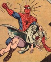Spider-Man holding Gwen in his arms