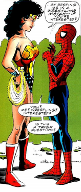 Wonder Woman y Spider-Man hablando