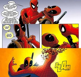 Peter Parker's (Spider-Man) death at the hands of Deadpool (Wade Wilson)