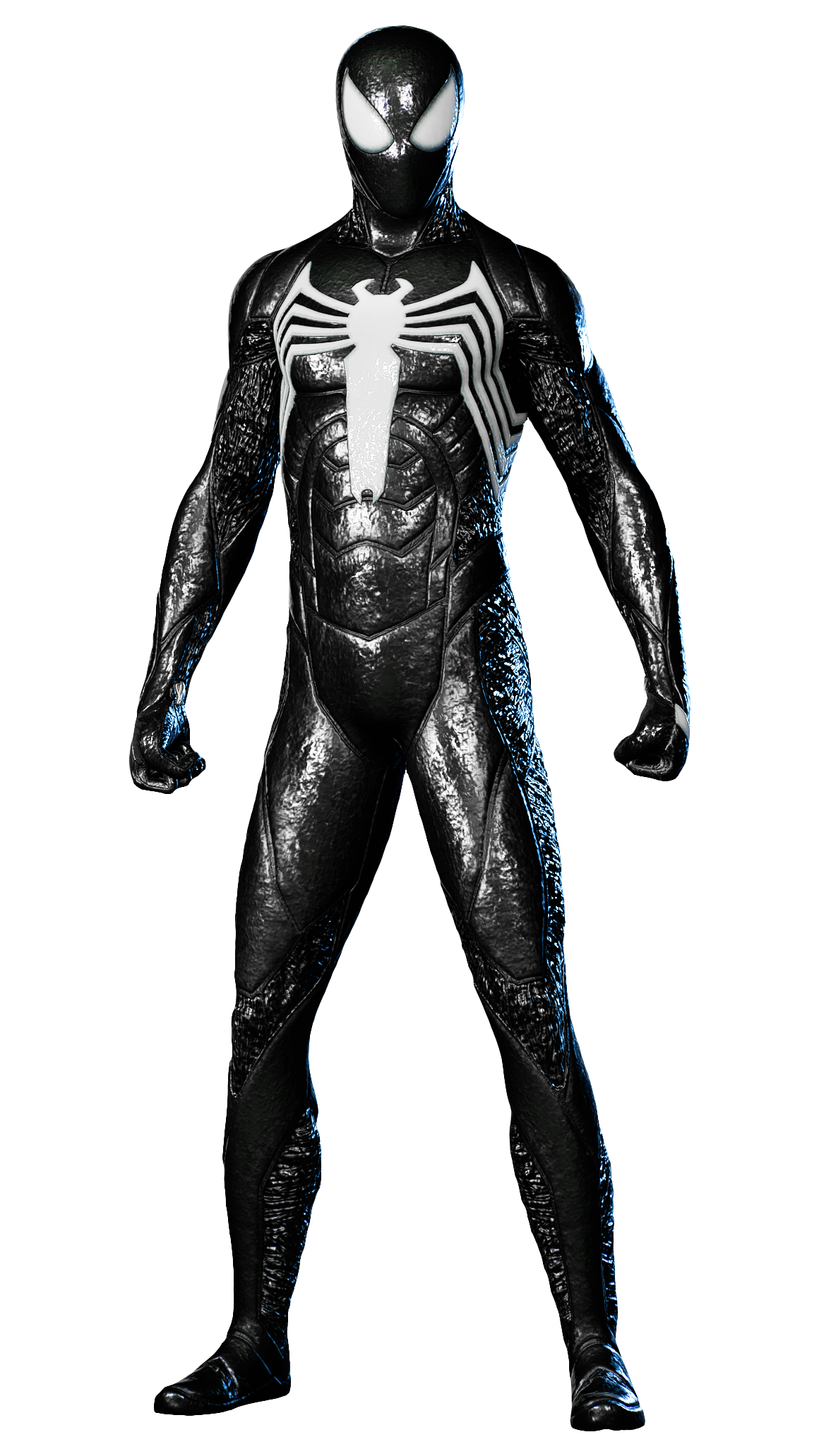 one young man in a super suit made of latex. Full black color. It is exactly