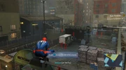 Spider-Man infiltrating a Demon warehouse.