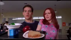 Mary Jane watching in amazement as Peter catches her food tray in seconds