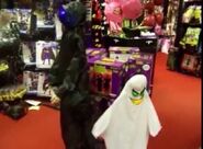 Floating Grim Reaper and Floating Ghost With Crazy Liteface on display in-store.