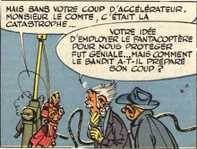 Le Fantacoptère gris et jaune dans la première version du Repaire de la Murène