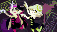 Callie and Marie dancing in the "Splatfest Incoming!" video