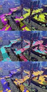 A beta look at the map, showing off all the different colors of ink in Splatoon