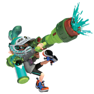 Artwork of a cyan Inkling while using an Inkzooka