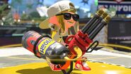 An Octoling holding the weapon on Blackbelly Skatepark