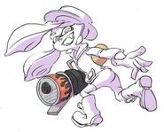 Offizielle Art von einem Inkling der eine Schwarze Bikerjacke trägt, mit einem Blaster.