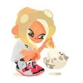 Official art of an octoling playing with Li'l Judd