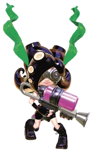 Artwork di un'Octoling Elité con il suo Octosplasher.